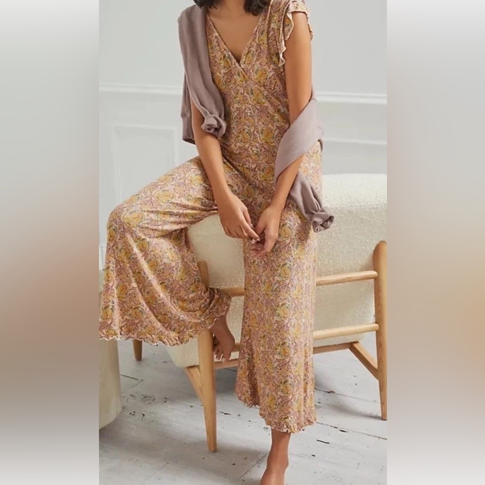 Anthropologie Floral Lounge Jumpsuit- NWT -  Matilda Ruffled Jumpsuit size S
